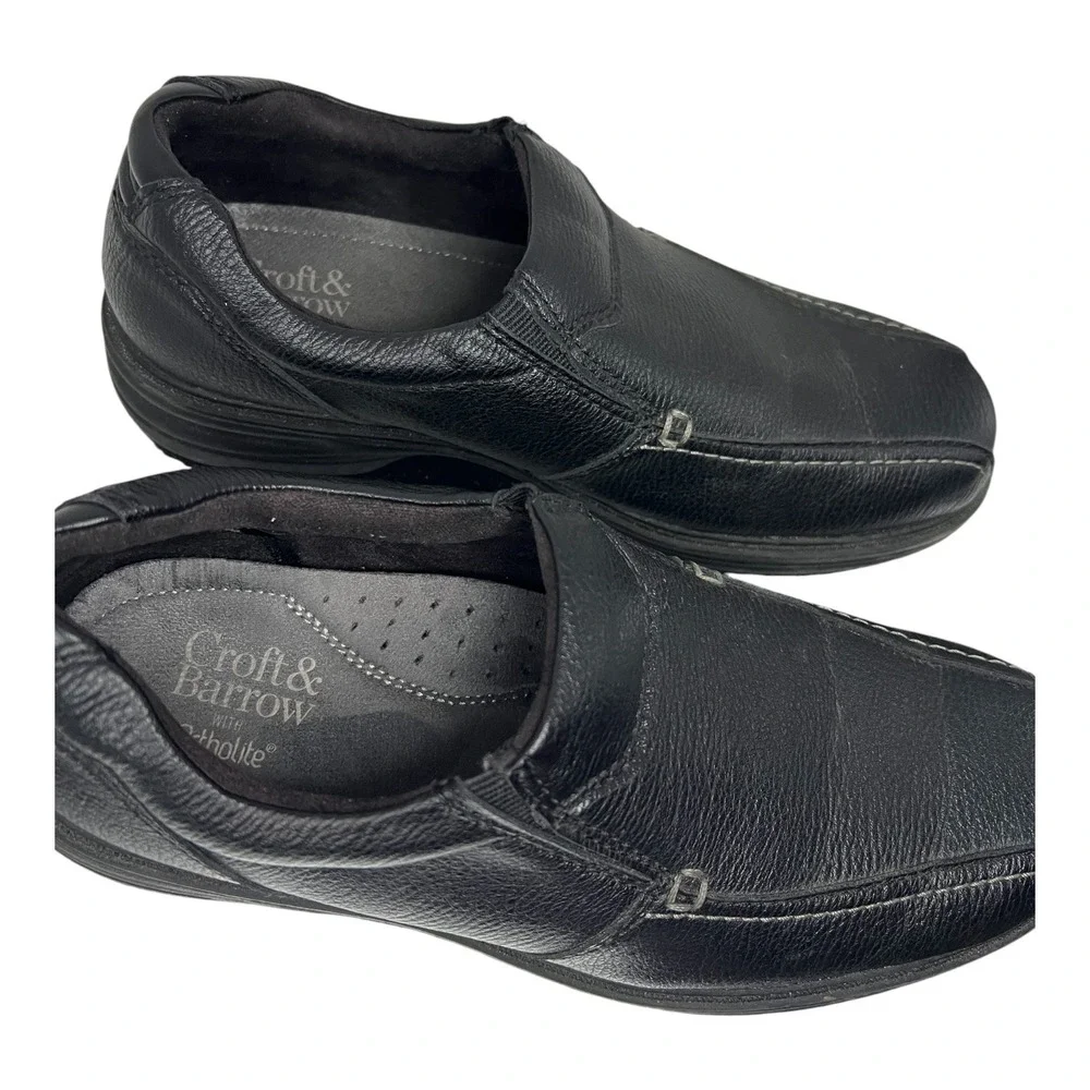 Croft & Barrow Mens Ortholite Slip‎ On Loafers Black Pebbled Shoes Size 8 Med